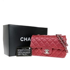 CHANEL CC Mini Matelasse Chain Shoulder Bag Leather Red SHW Italy 321RK069