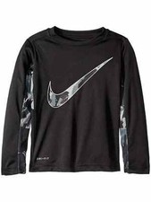 Nike Boys Dri-Fit Black Gray Spray Painted Swoosh Long Sleeve Tee Shirt XS 4
