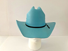 Kids Lite Blue Cowboy Cowgirl Elastic Fit Hard Straw Western Hat One Size