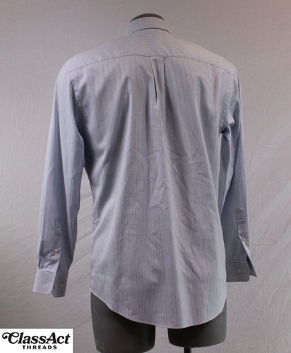 Jos A Bank Traveler Tailored Fit Blue Striped Long Sleeve Button Up Shirt Mens M - Picture 3 of 4