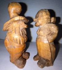Hillbilly Couple Wooden Figurines Hand-carved Man Woman Vintage Pair Small 3.5”