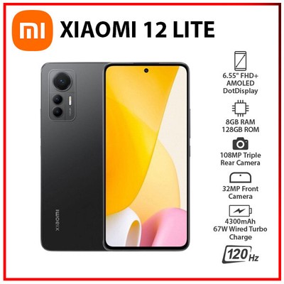 (New&Unlocked) Xiaomi 12 Lite 5G BLACK 8GB+128GB Dual SIM Android Cell Phone