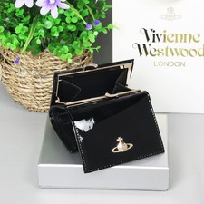 Vivienne Westwood Gamaguchi Trifold Wallet Black Enamel 11cm 9cm 3.5cm