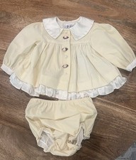 Vintage 90 s Jolene 6-9 Months Velvet Cream Dress/bloomers With Satin Accents