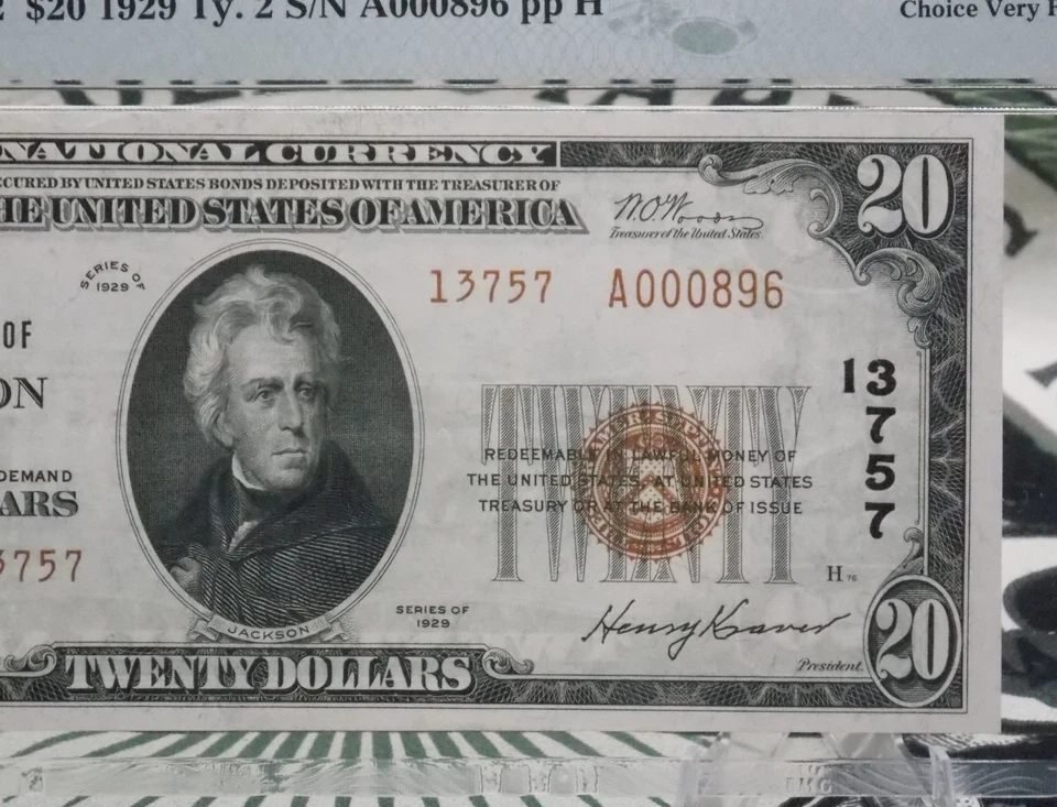 1929 $20 National Currency *HENDERSON* KY Fr#1802-2 PMG VF35 EPQ CH#13757 Type 2 - Image 3 of 4