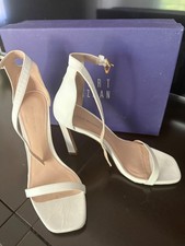 STUART WEITZMAN Square Heel Leather Nudist Ankle Strap Sandal White US 8.5 398