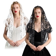 2 Pcs Mantilla Catholic Chapel Veils, Triangle Veil 140 48cm, Black White