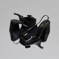  260 JONAK PARIS RELISE HEELED SLINGBACK IN BLACK PATENT LEATHER SIZE 40/US9-9.5