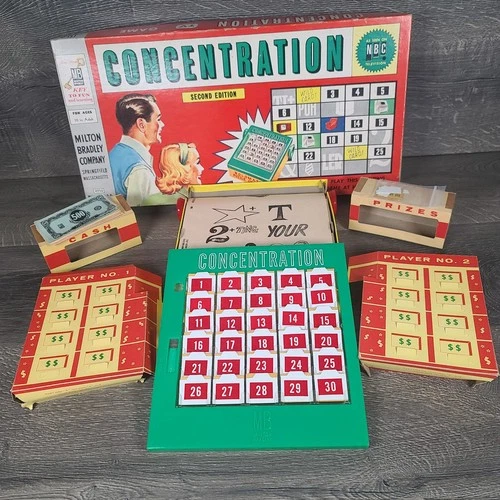 Vintage Concentration Board Game 2nd Edition Milton Bradley 1960 #4950