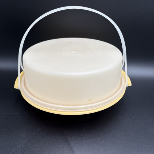 Tupperware Cake Pie Keeper Carrier 719-1 Harvest Gold w/Handle Vtg