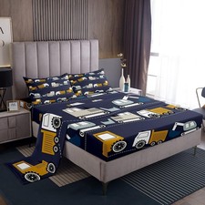 Construction Sheet Set Kids Equipment Trucks Sheets with Deep Pocket Fitted S...