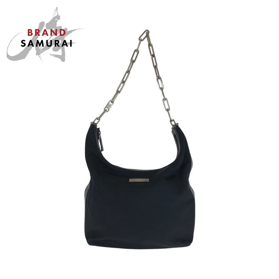 Gucci Sac à bandoulière chaîne noir argent quincaillerie nylon 001 3374 pour femme 501749 U