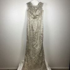 Montage by Mon Cheri Womens 8 Gold Beaded Evening Gown Formal Sequin Maxi Dress