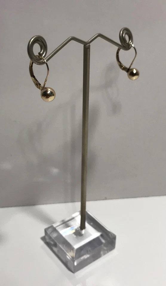 6mm Ball Bead Dangle Drop Earrings with Leverback In 10K Yellow Gold - Image 2 of 4