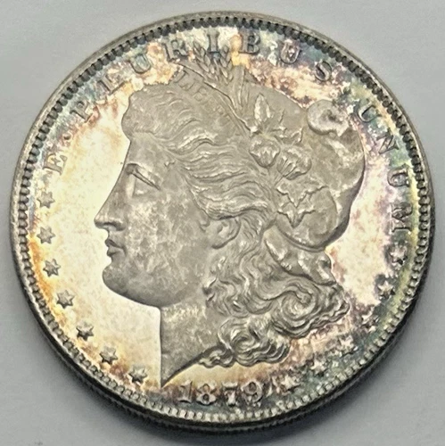 1879-S Silver Morgan Dollar Cameo Proof-Like Dramatic Toning Uncirculated