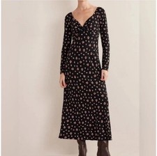 New Boden Sweetheart Midi Dress Long Sleeves Floral Black Red Women's Size 8R