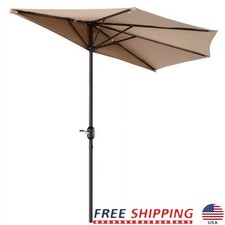 Half Round Patio Umbrella Outdoor Shade Market Crank Sun Protection Deck New