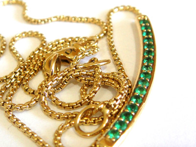 DAVID YURMAN 18K  GOLD EMERALD STATION BOX CHAIN NECKLACE