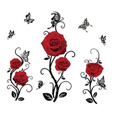 Wall Sticker Valentine's Day Flowers Butterfly Wall Decals Home Art Red Rose