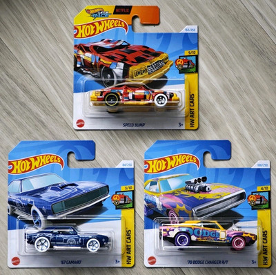 3er Art Cars Set, Camaro, Dodge, Speed Bump, Hot Wheels NEU