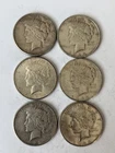 Lot of 6 1923 US Silver Peace Dollar Coin, Eagle Reverse, 90% Silver, 164.0g