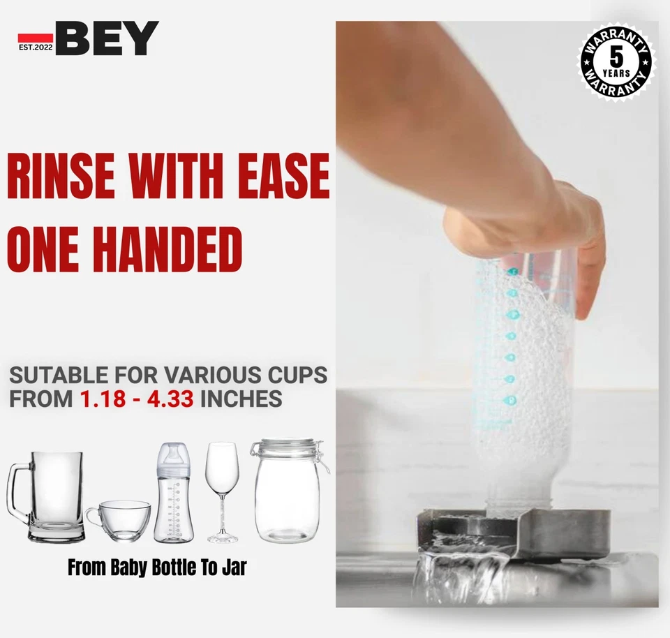 BEY Enjuagador Automático de Vidrio - Potente Lavadora de Vasos Mejorada para Fregadero de Cocina Foto 3 de 4