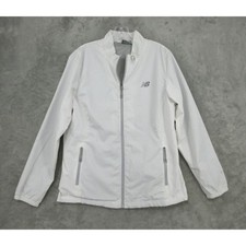 New Balance Jacket Womens Size L Windbreaker Striped Full Zip Athletic White