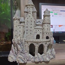 Aquarium Castle Ornament Hideout Cave, Synthetic Polyresin Decor Gray