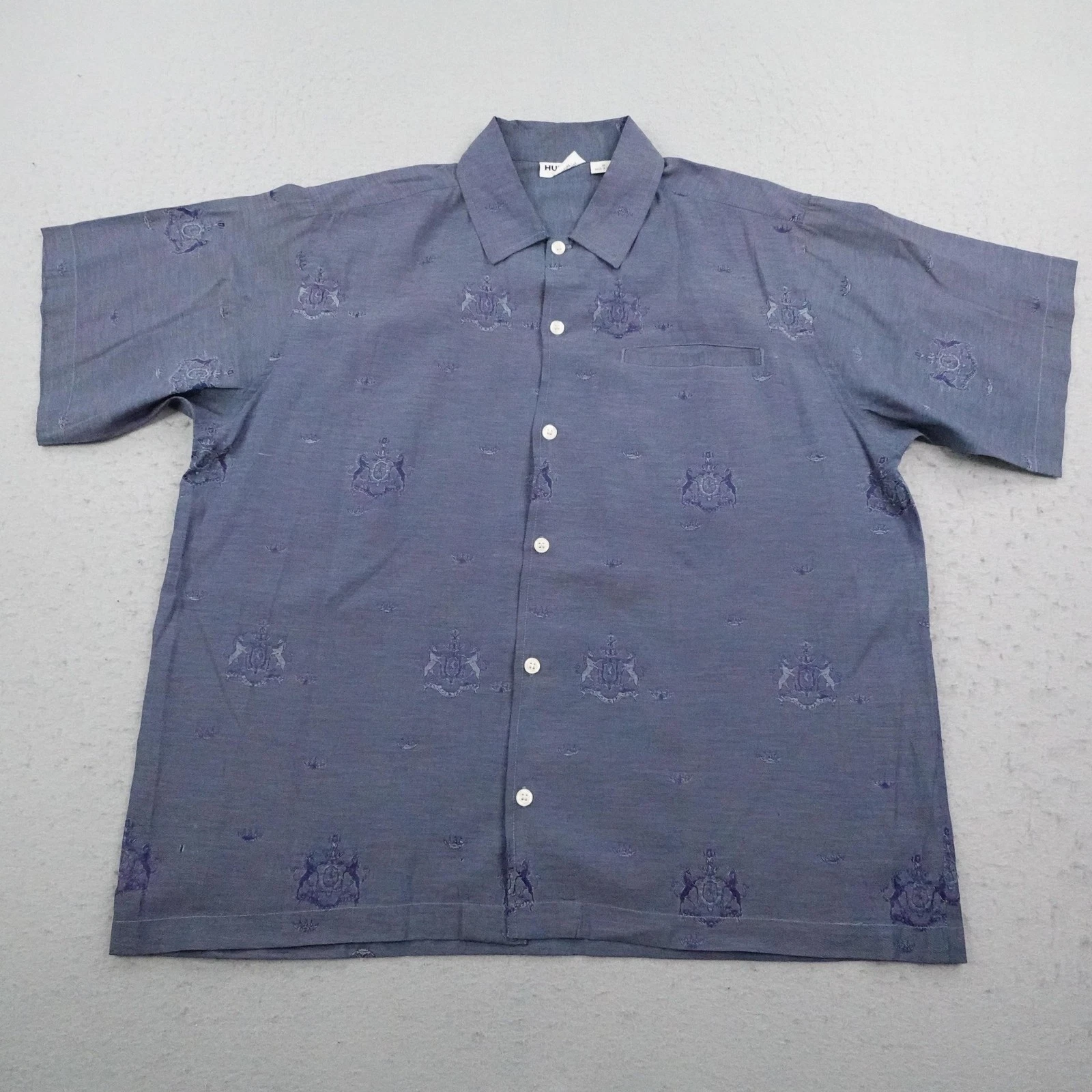 Vintage Hurley Shirt Mens Medium Blue Button Up Horse Inlay Skate Surf Y2K Camp