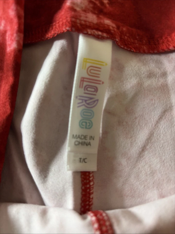 New LuLaRoe Red Pink White Tie-Dye Pattern Leggings Size TC (12-18) New W/ Tags - Image 3 of 4