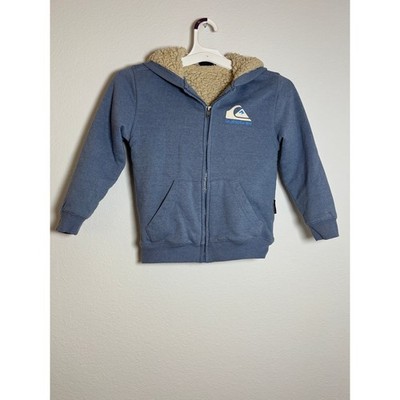 Quiksilver Boys Blue Sherpa Lined Full Zip Hoodie Jacket XS 5/6 Surf Logo