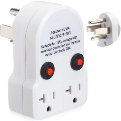 30 Amp to 20 Amp 110V Dryer Adapter NEMA 14-30P to 2X 5-15R/ 5-20R Prong Dryer