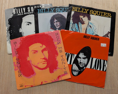 Billy Squier 7'' Vinyl Record 45 RPM Lot of 5 - Rock Me Tonite The Stroke My Kind