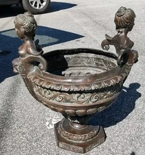 Incredible Cast Bronze or Brass Maitland Smith Double Goddess Planter or Urn...