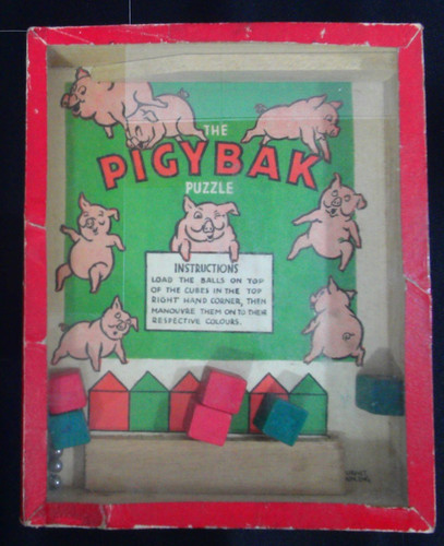R JOURNET Pigybak Puzzle 1940s Vintage Dexterity Game England Original Box