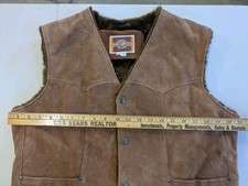 Vintage Pioneer Wear Western Suede Leather Vest Men Size 40 Cowboy Rustic Brown