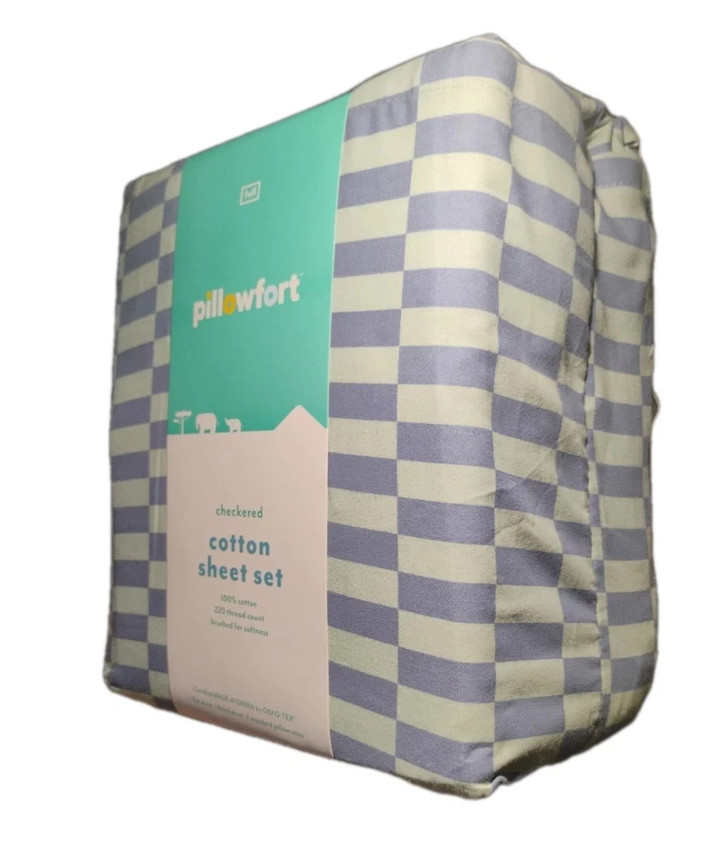 Juego completo de sábanas a cuadros Pillowfort azul pastel/verde 4 piezas nuevo en paquete, 100 % algodón Foto 2 de 4