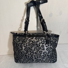 Coach Metallic Ocelot Leopard Animal Print Silver Black Satchel Vintage 14289