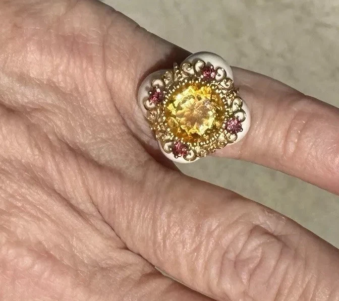 ¡OFERTA! Anillo de diseño citrino, granate, porcelana, 14K YG, TALLA 5,5 - ¡HERMOSO! Foto 2 de 3