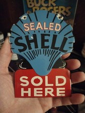 Vintage Shell Gasoline Sign - Clam Shell Porcelain Gas Pump Service Sign