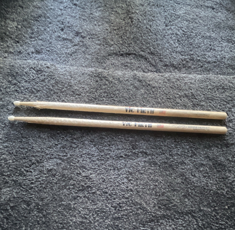 Vic Firth 5A Drum Sticks Divine Heresy Pair White Tips Printed DIVINE HERESY 