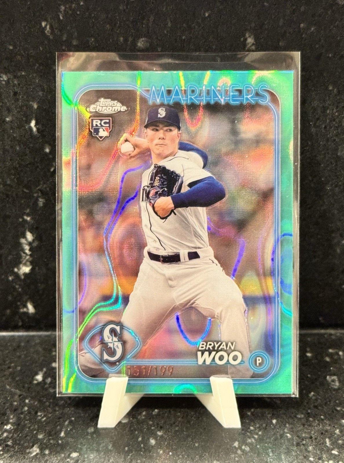 2024 Topps Chrome Bryan Woo Aqua Lava Refractor Rookie Mariners 151/199 #172
