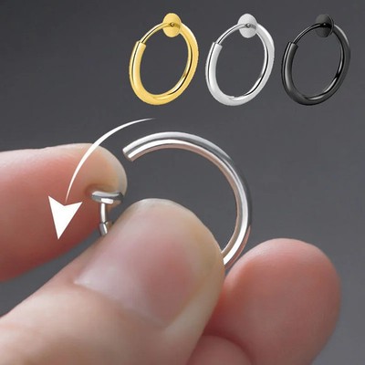 2 Pc Stainless Steel Hoop Clip Earrings Women Non Piercing Round Jewelry