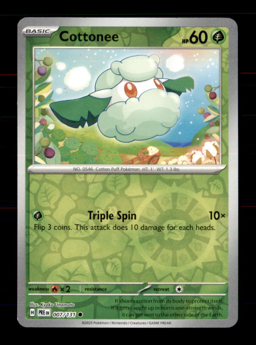 Cottonee 007/131 Common Prismatic Evolutions Pokemon Reverse Holo Near Mint