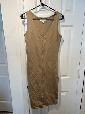Nicki Minaj Tan Bodycon full zip sleeveless dress size M