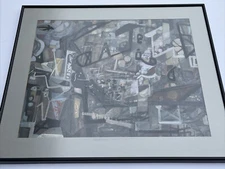 MID CENTURY PAINTING ABSTRACT EXPRESSIONISM MODERNISM COMPUTER AGE 1960'S RARE