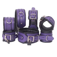 7-Piece Bondage Restraint Set Real Cowhide Leather Wrist, Ankle, Thigh Cuffs