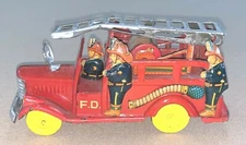 ANTIQUE 1950's SSS Shioji Shoten Japan TIN FRICTION FIRE TRUCK