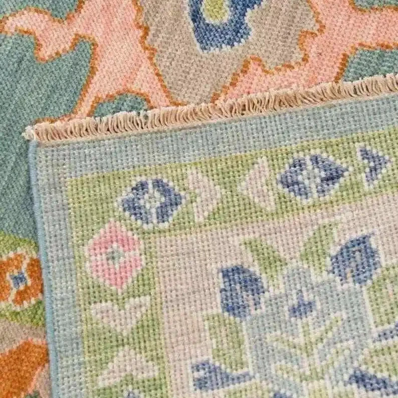 Розовый турецкий небольшой ковер ручной вязки Oushak турецкий дизайнерский ковер для гостиной - Изображение 3 из 4