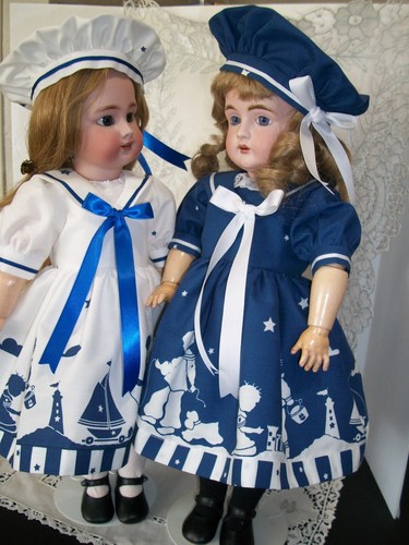 18" antikes Puppen Matrosen Kleid "Sandburgen" Vintage Marine Stoff Kestner - Bild 8 von 8